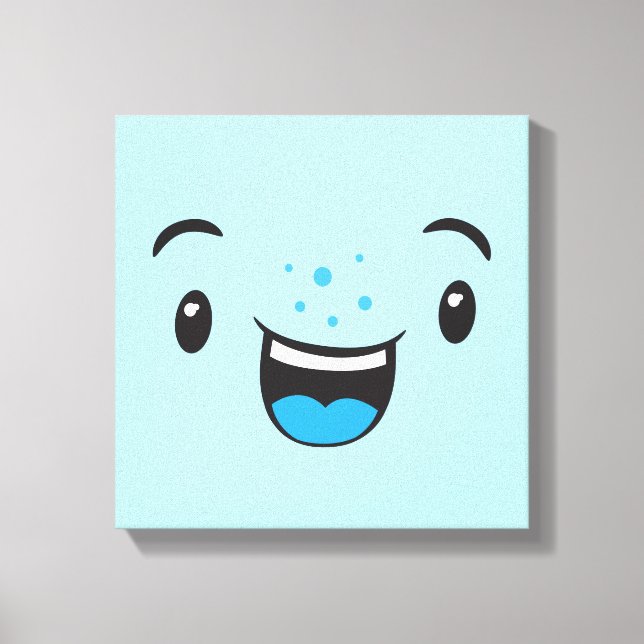 Canvas de rosto Kawaii sorridente azul (Frente)