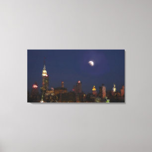Canvas do impressionista da skyline da noite de