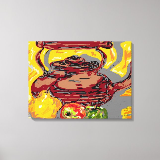 Canvas Enrola vida estática : Tea Kettle com Fruta (Frente)
