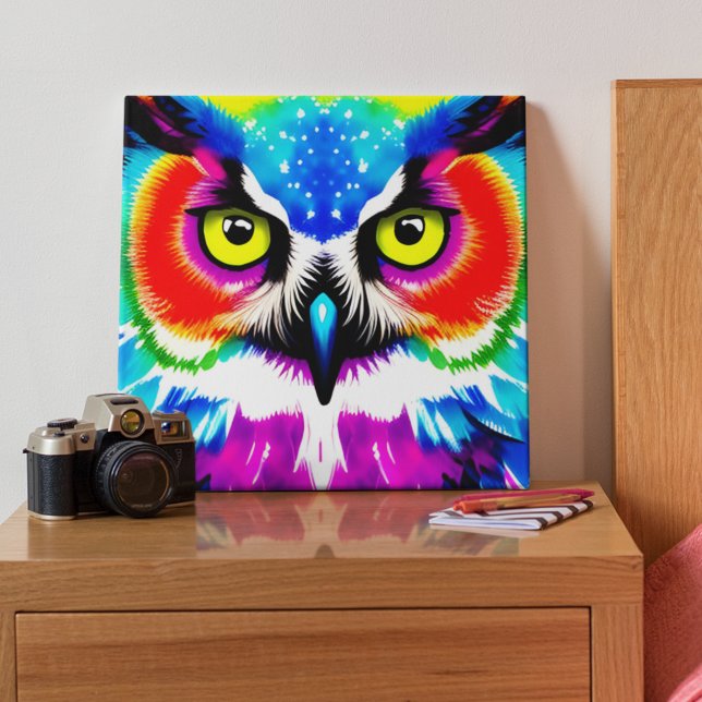 Canvas Esticada do Arco-Íris (This colorful owl canvas would make a wonderful addition to any home! )