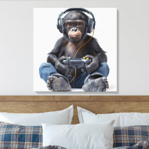 Canvas Gamer Chimp Engraçado Arte Animal para Cria