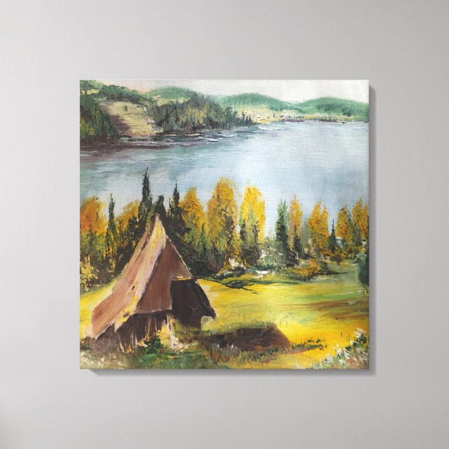 Canvas Imprime Ann Hayes Pintando Chalet No Lago (Frente)