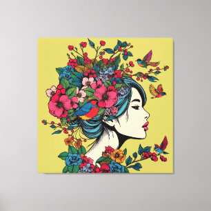 Canvas Imprimem Mulheres Em Queda Com Berries Verm