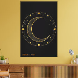 Canvas Luxury Black Gold Celestial Moon Art