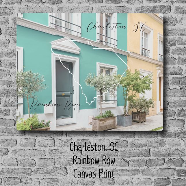 Canvas Personalizada do Arco-Íris da Carolina do S (A special piece of Charelston, SC on your walls. The canvas has a colorful picture of Rainbow Row.  )