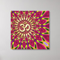 Canvas Psicodélica de Sinal Om Dourado Raios de Co