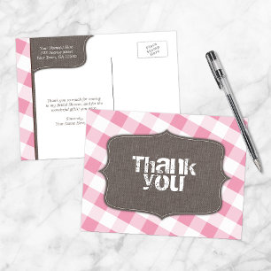 Canvas Rosa Gingham Obrigado Cartões postais