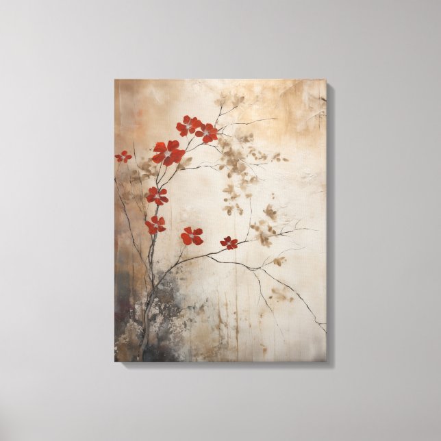 Canvas rustic Red blosom estilo wabi sabi japonês (Frente)