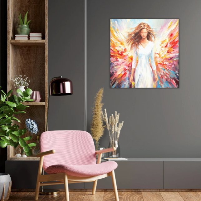 Canvas Wall Art Bright Abstrato Angel (Canvas Print Bright Colors Angel Vibrant Wings Peaceful Yet Energetic Wall Art)