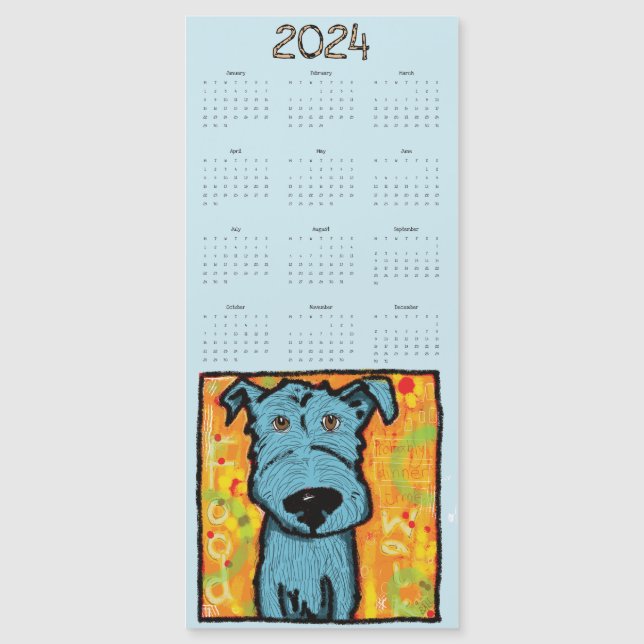 Cão azul, magnético, ano para ver o calendário (Frente)
