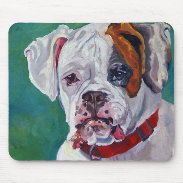 Cão branco Mousepad do pugilista (Frente)