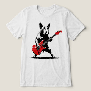 Cão Bull Terrier Tocando Guitarra Elétrica Vermelh