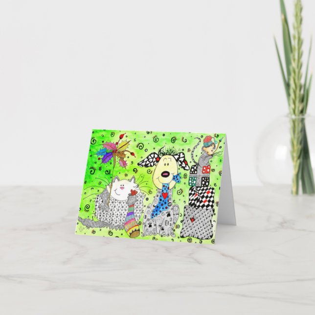 Cão Cachorro, Gato e Rato - Cartão de Saudação de  (Frente)