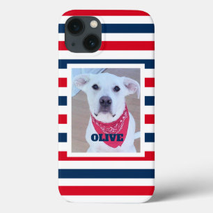 Cão Cachorro Vermelho Branco Azul Strips Foto Patr