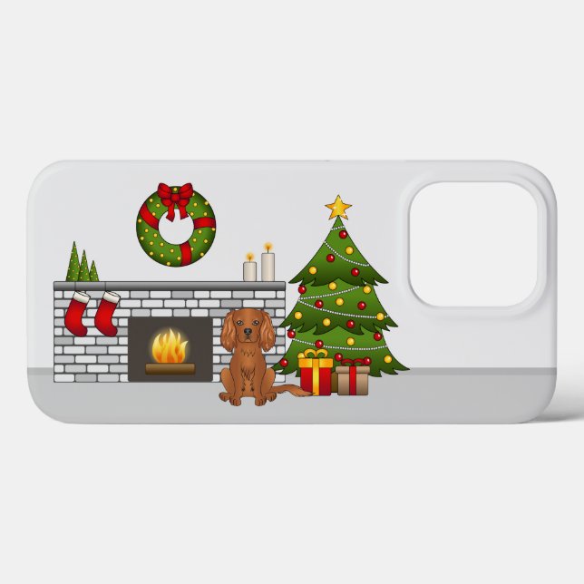 Cão Cavalier Ruby em uma Sala de Natal Festiva (Verso (horizontal))