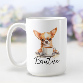 Cão Chiwawa com caneca de café, cão com atitude