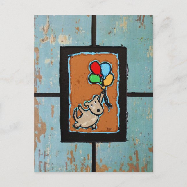 cão com cartão postal de balões (Frente)