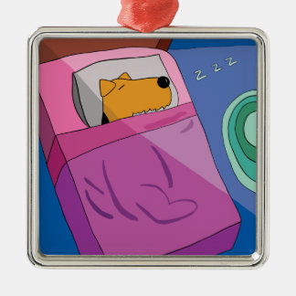 Cão de filhote de cachorro no ornamento da cama