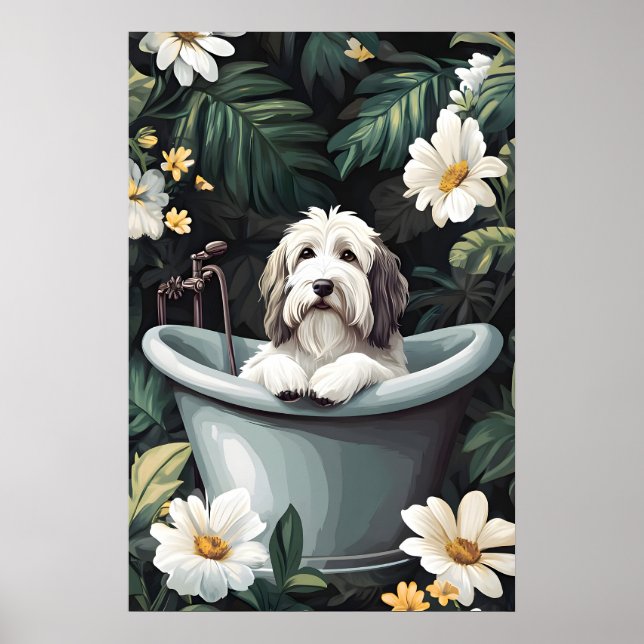 Cão de Pastoreio Inglês Antigo em Poster de Banhei (Frente)