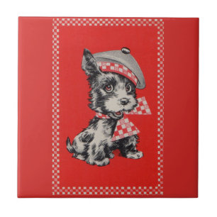 cão do Scottie dos anos 50 no vermelho