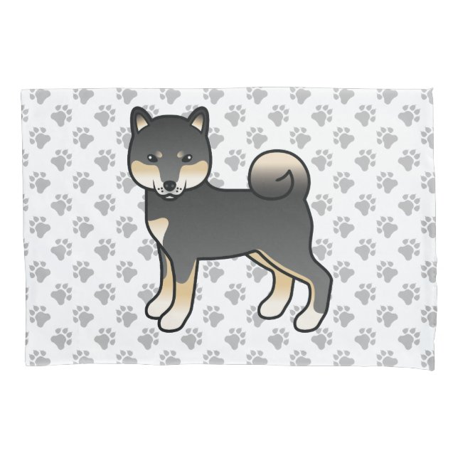 Cão e patas de cartoon Shiba Inu Preto e Tan (Frente)