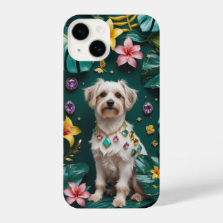 Cão Elegante com Flores Tropicais e Gemstone