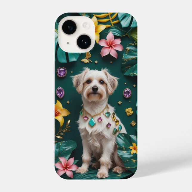 Cão Elegante com Flores Tropicais e Gemstone (Verso)