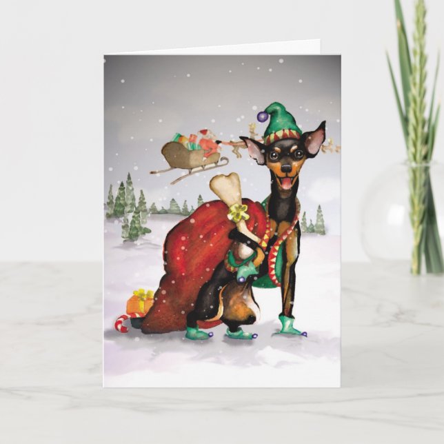 Cão Elf - Cartão de Natal Miniatura Pinscher (Frente)