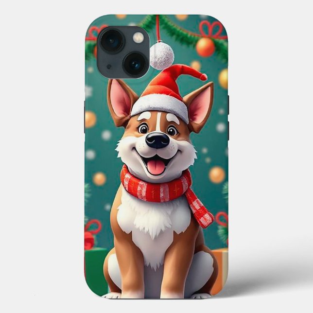 Cão Entre Decorações Festivas de Natal (Verso)