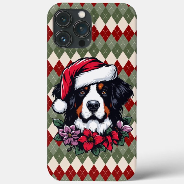Cão Festivo Bernês com Santa Hat e Florais (Verso)