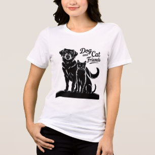 cão, gato, silhueta, amigos, T-Shirt
