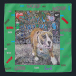 cão grafite Bruno green bandana para cães<br><div class="desc">Sou especialista em criar retratos personalizados de animais de estimação. O cão de grafite Bruno é um dos meus retratos de estimação que adaptei às bandanas de estimação.</div>