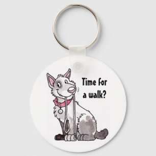 Cão "hora para chaveiro de uma caminhada"