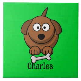 Cão-marrom com osso personalizado em verde