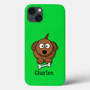 Cão-marrom com osso personalizado em verde