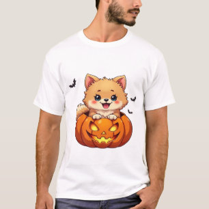 Cão Pomerânia Feliz Halloween abóbora Camiseta Clá
