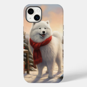 Cão Samoyed na Neve Natal