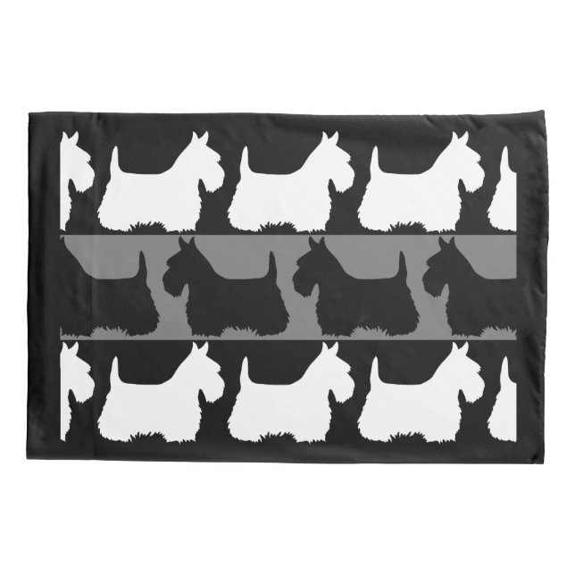 Cão Terrier Escocês preto/cinza/branco, listras  (Verso)