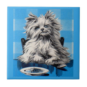 cão vadia comendo na mesa