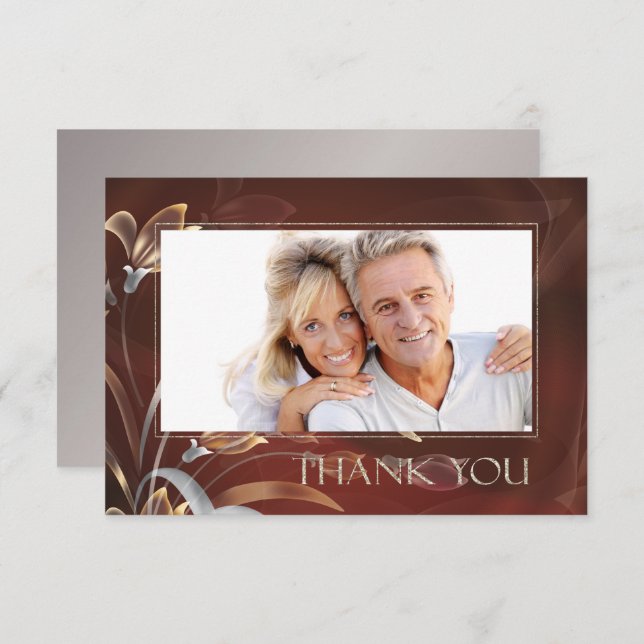 Caoba Floral Anniversário Obrigado Cartão com foto (Frente/Verso)