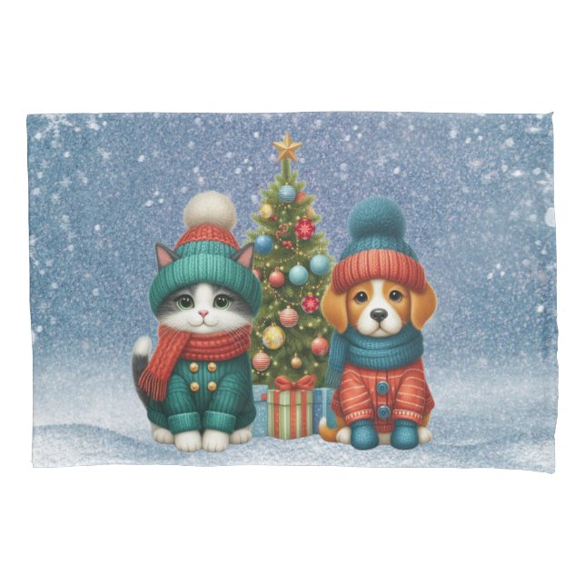 Cãozinho de Natal bonito e gatinho (Frente)