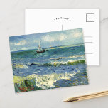 Capa | Cartão postal Vincent Van Gogh<br><div class="desc">A paisagem nas proximidades de Les Saintes-Maries-de-la-Mer (1888) pelo artista poste-impressionista holandês Vincent Van Gogh. Arte original é uma pintura de capa de mar em óleo que mostra um barco em um oceano azul abstrato. Use as ferramentas de design para adicionar texto personalizado ou personalizar a imagem.</div>
