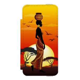 Capa Carteira Incipio Watson™ Para iPhone 5 A linda mulher africana Silhouette sobre os sóis a