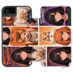 Capa Carteira Incipio Watson™ Para iPhone 5 Arte de Colagem de Halloween de Anime Fofo Garot