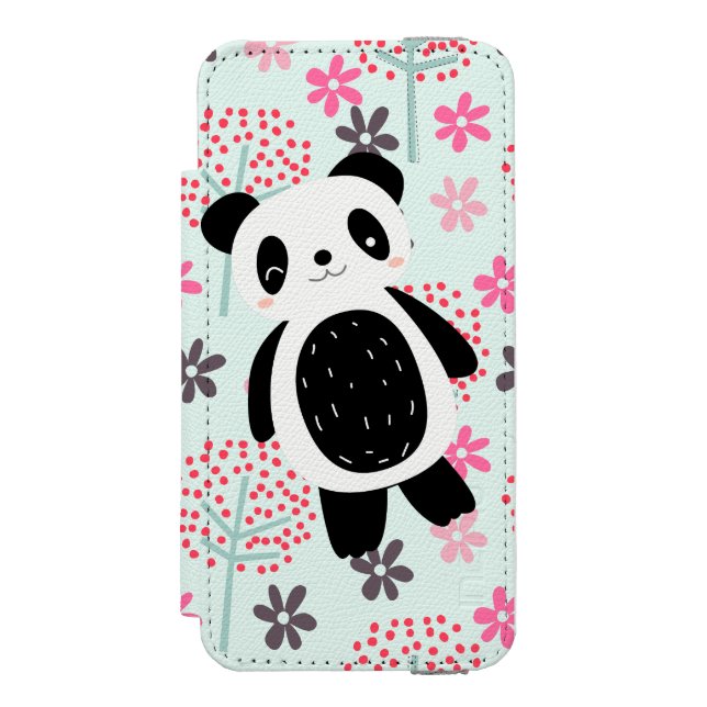 Capa Carteira Para iPhone, Incipio Árvores, Flores e Ursos de Panda (Frente do fólio)