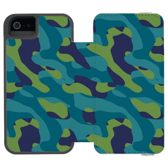 Capa Carteira Para iPhone, Incipio Blue Green and Teal Camo Abstract (Fólio aberto)