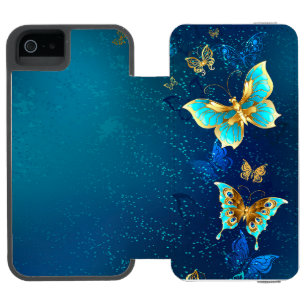 Capa Carteira Incipio Watson™ Para iPhone 5 Borboletas de ouro em um fundo azul