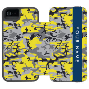 Capa Carteira Incipio Watson™ Para iPhone 5 Camuflagem Amarela e Cinza Personalize seu nome