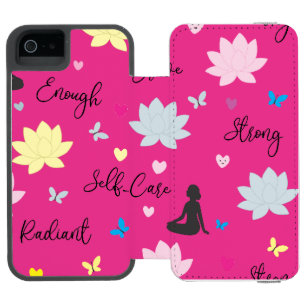 Capa Carteira Incipio Watson™ Para iPhone 5 Capa para iPhone SE Design Pink Lotus de Amor Pr