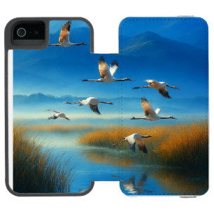 Capa Carteira Incipio Watson™ Para iPhone 5 Cena de Lago da Natureza Serena com Grou Voador